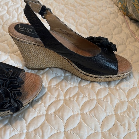 b.o.c. Black Espadrille Slingback 3.5” Straw Woven Heels Shoes Floral Sandals - Picture 7 of 10